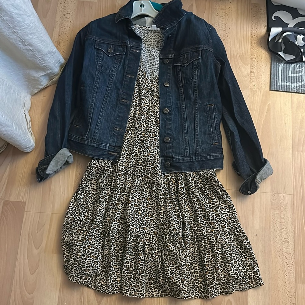 Bundle! Old navy denim jacket with cheetah print dress